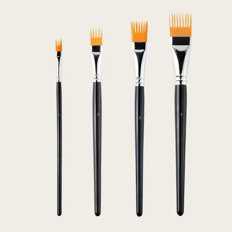 NEW 4Pcs Serrated Shape Paintbrush Set For Watercolor Oil Digital Painting - Landscape Leaf Art Brushes For Artists & Students