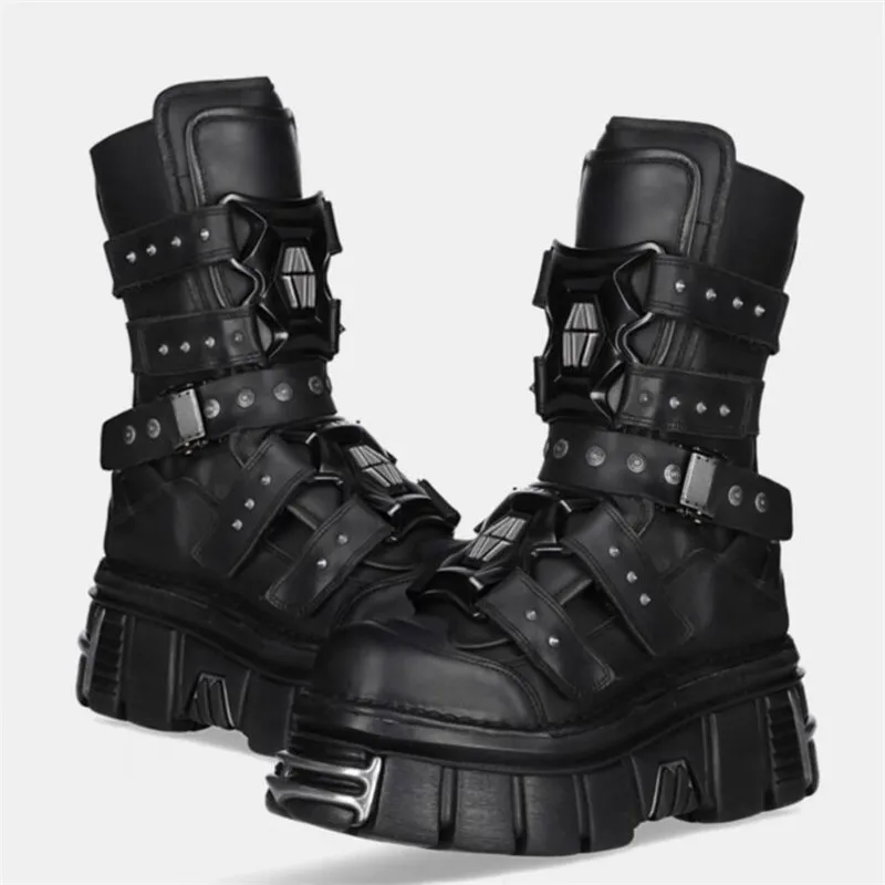 Man Fashion Metal Punk Boots Waterproof Rivet Men Black Designer Boot