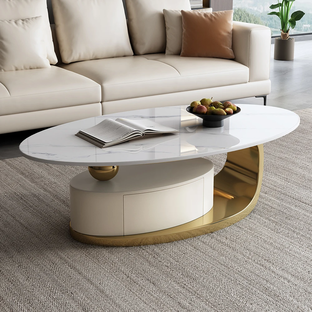 

Premium Modern American Style Luxury Oval Sofa Table with Natural Marble Top Durable Living Room Coffee Table Home Furniture