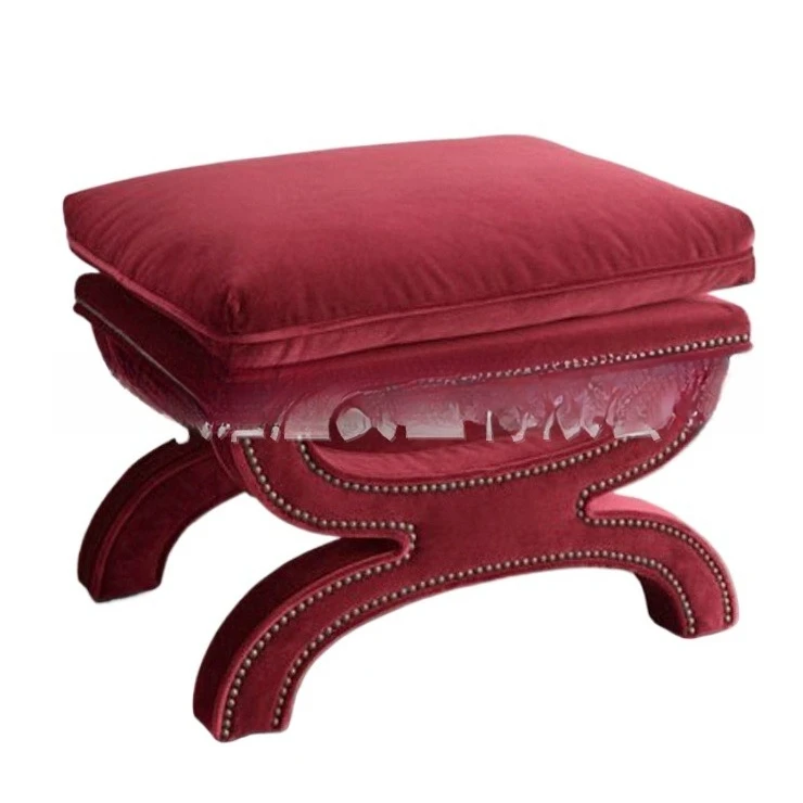 

American solid wood shoe changing stool, simple fabric dressing stool, sofa stool clothing store pedal stool