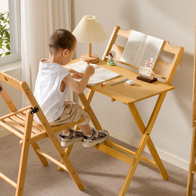 

Free installation folding table, bamboo and wood office desk, study desk and chair combination, computer desk folding chair