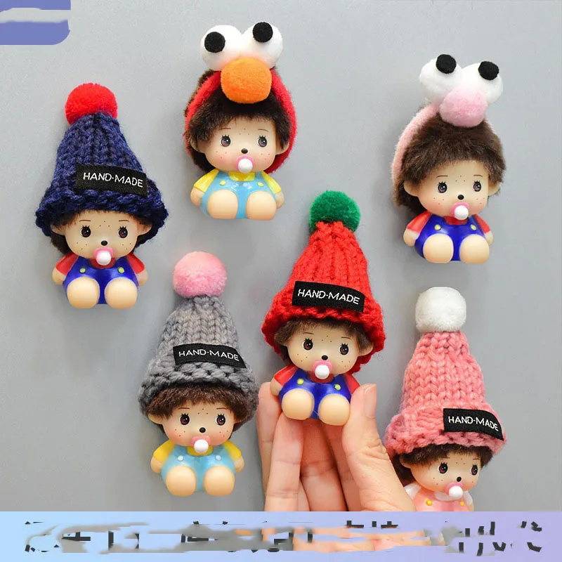 

for Mini Monchhichi Wall sticker for refrigerator Figurines Cute Monchchi Desktop Ornaments Sitting Monkiki Dashboard Decoratio