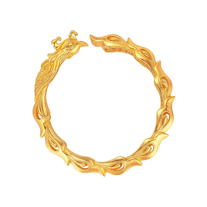 9999 Real Gold 24K Yellow Gold Phoenix Bracelet Gold Shop Open Bracelet for Women Fine Jewelry image 5