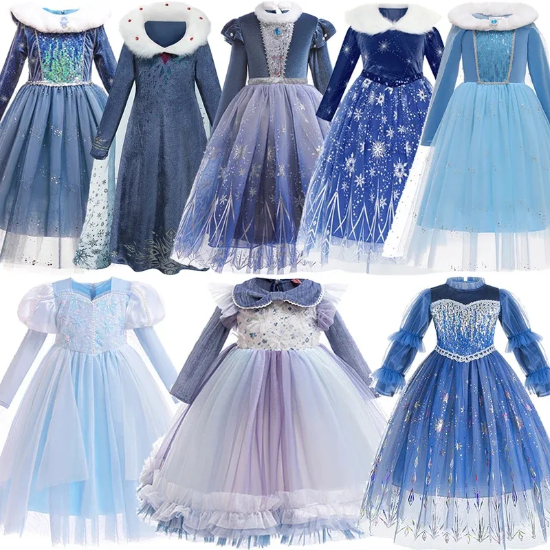

Girls Elsa Autumn Winter Princess Dress Cosplay Costume Kids Snow Queen Elegant Gowns Children Birthday Charm Party Clothes