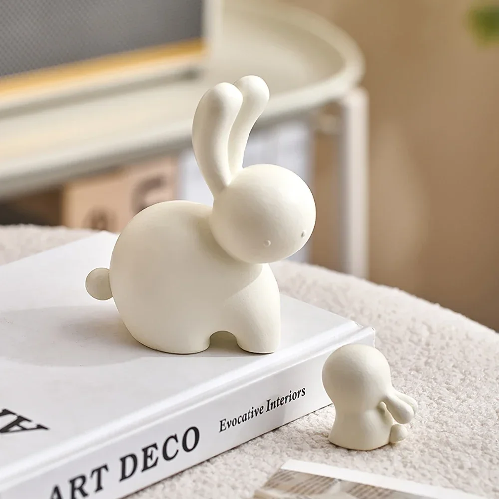 

2pcs Modern Abstract Rabbit Figure Nordic Style Animal Ornament Family Decorative Gifts Ceramic Crafts Room Decor Figurines Gift