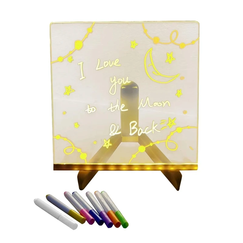 Top-LED Notepad With Colors, Illuminated Acrylic Notepad With Colors, Notepad With Adjustable Stand And 7 Pens