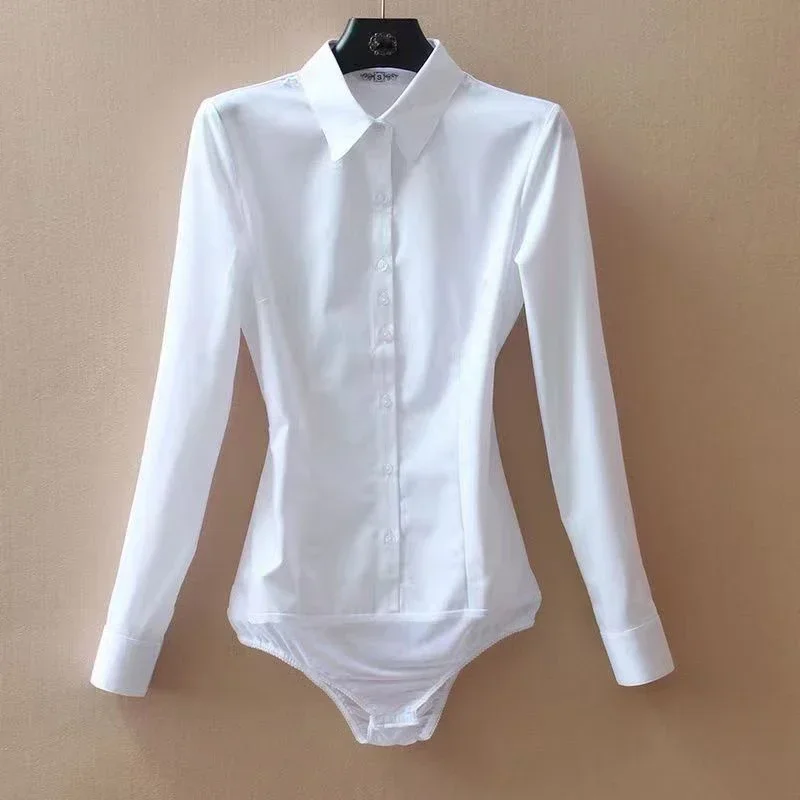 Fashion Women\'s Slim Fit Office Lady White Bodysuit Long Sleeve Blouse Jumpsuit Rompers 5XL