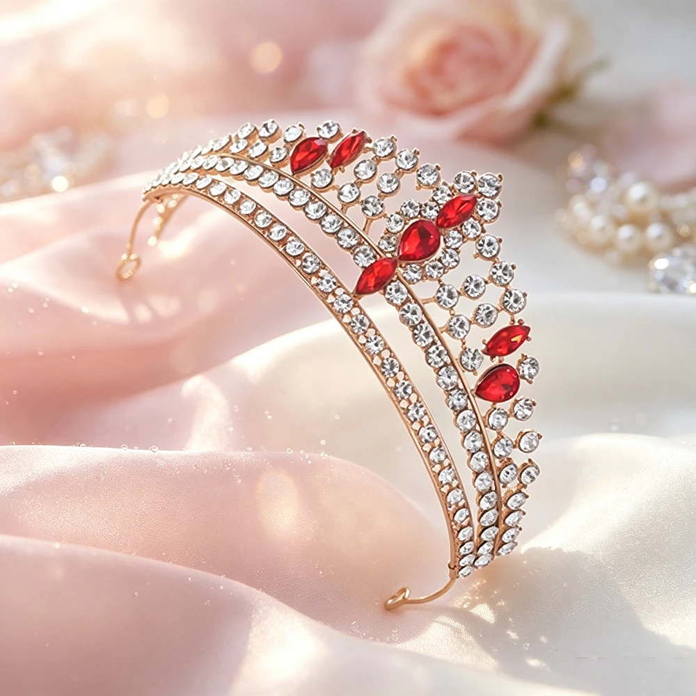 Vintage Multi‑Row Crown Tiara for Women Shiny Rhinestone Bridal Headband Wedding Pageant Sweet Banquet Princess Hair Ornament