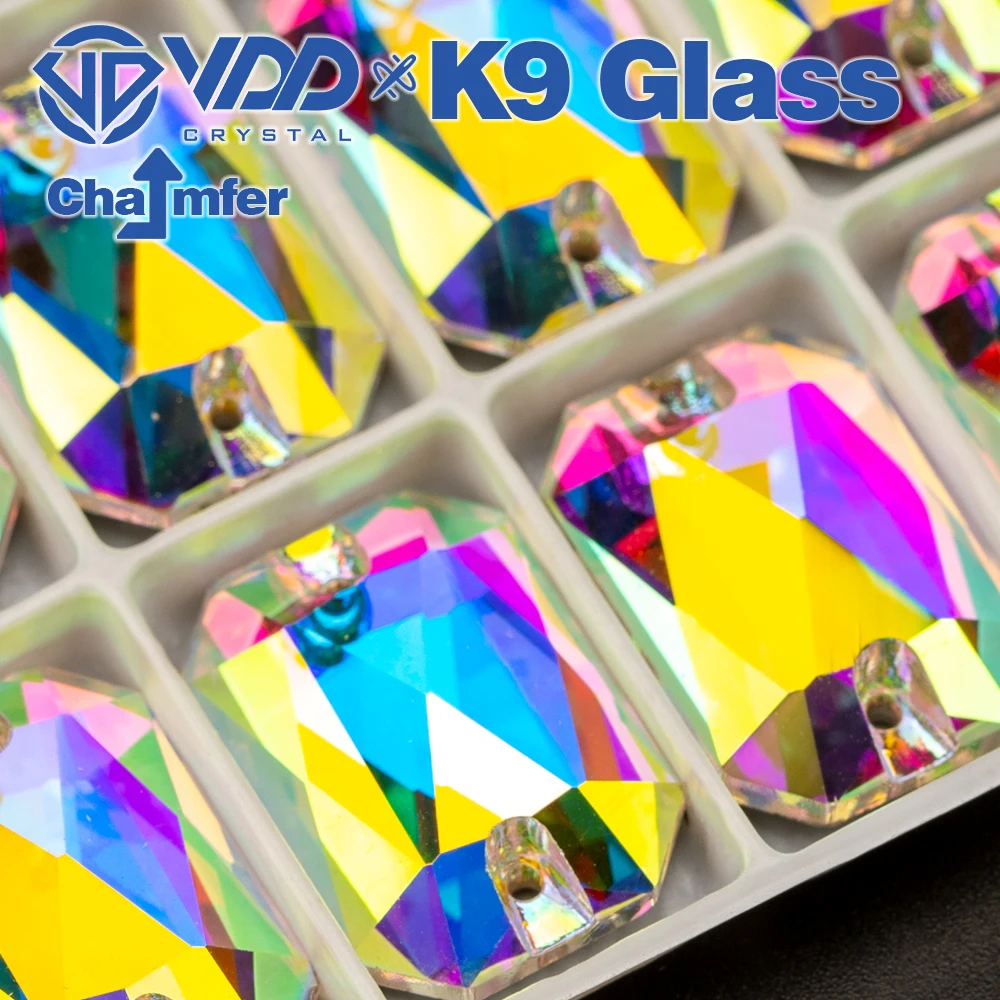 VDD Emerald Cut AAAAA Top Quality K9 Glass Sew On Rhinestones Sewing Crystals AB Flatback Stones For Clothes Craft Wedding Dress