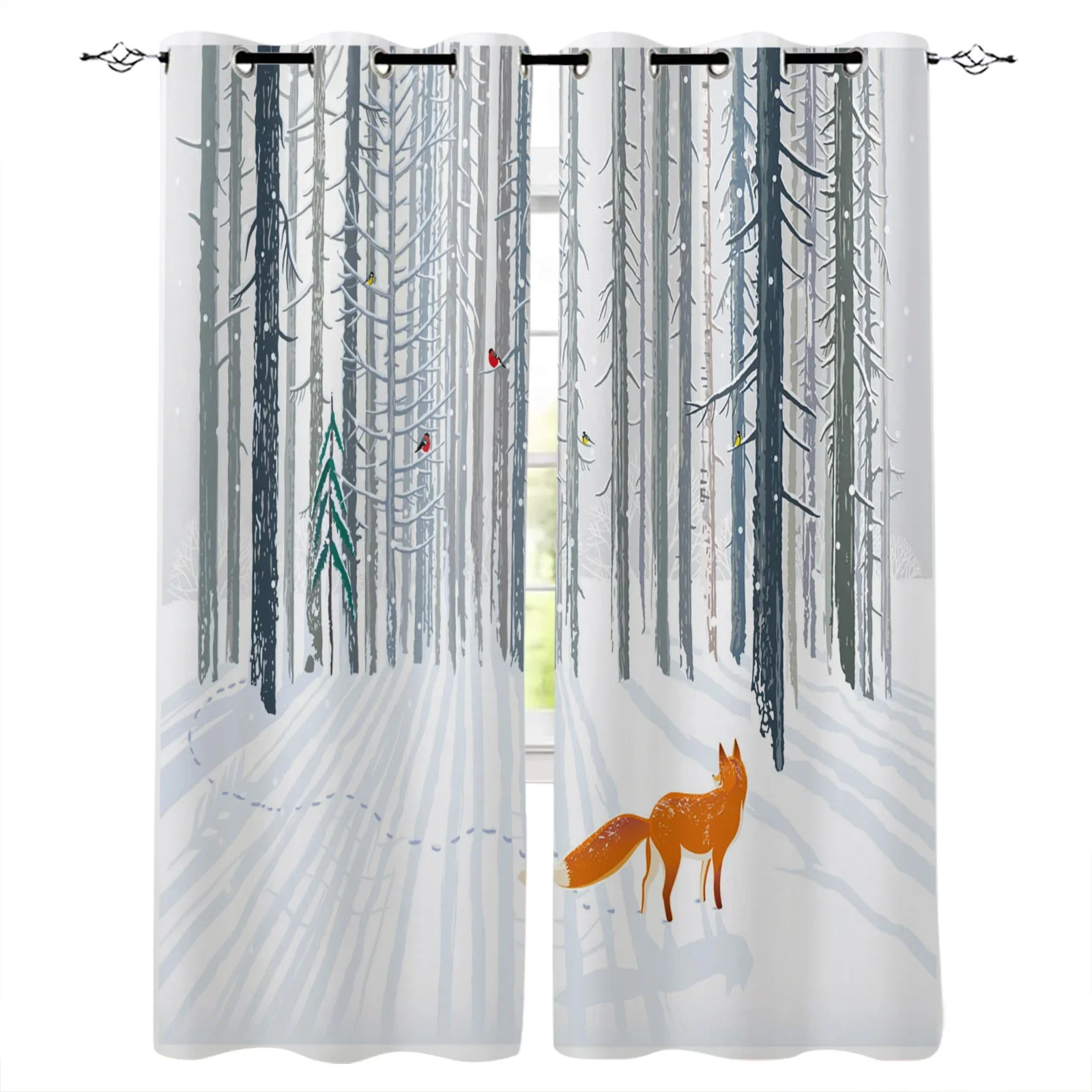 Animal Bird Fox Forest Winter Blackout Curtains Window Curtains For Bedroom Living Room Decor Window Treatments