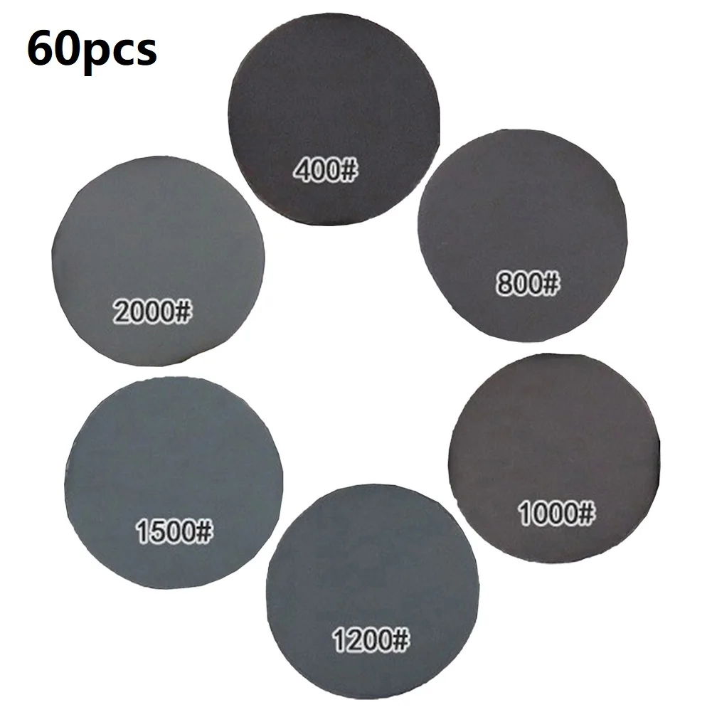 60pcs 150mm Wet Dry Sanding Discs 400-2000 Grit Silicon Carbide Abrasive Paper Sheets For Metal Wood Furniture Polishing Tools