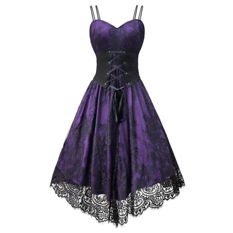 Women Gothic Robe Pin Up Dress Retro 2024 Vintage 50s 60s Rockabilly Purple Swing Summer Female Dresses Elegant Tunic Vestido