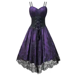 Women Gothic Robe Pin Up Dress Retro 2024 Vintage 50s 60s Rockabilly Purple Swing Summer Female Dresses Elegant Tunic Vestido