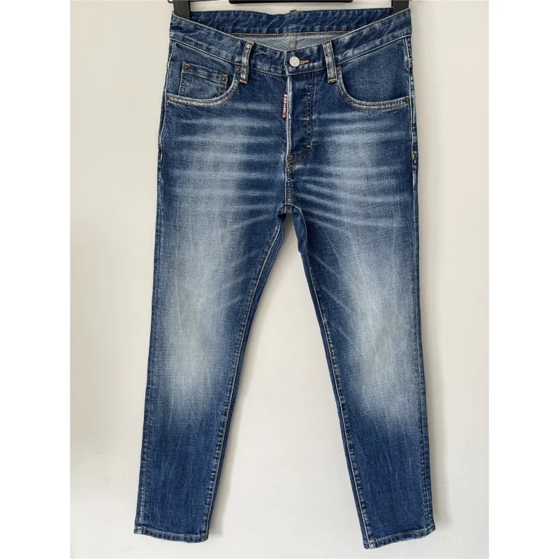 Men Classic Blue Denim Jeans Holes Jeans Pants Italian Style Stretch Denim Pants High Quality Male Slim Denim Trousers Size 42
