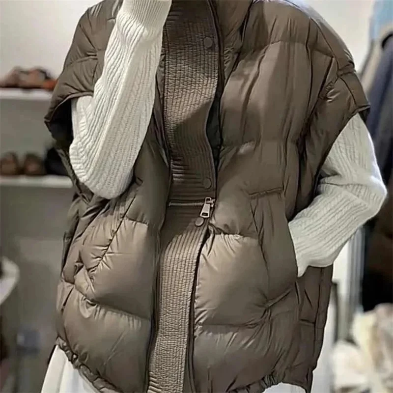 Winter Frauen gepolsterte Mantel Weste Reiß verschluss verdicken warme Jacke Herbst Winter lässig Baumwolle Daunen westen Reiß verschluss Puffer Jacken Weste