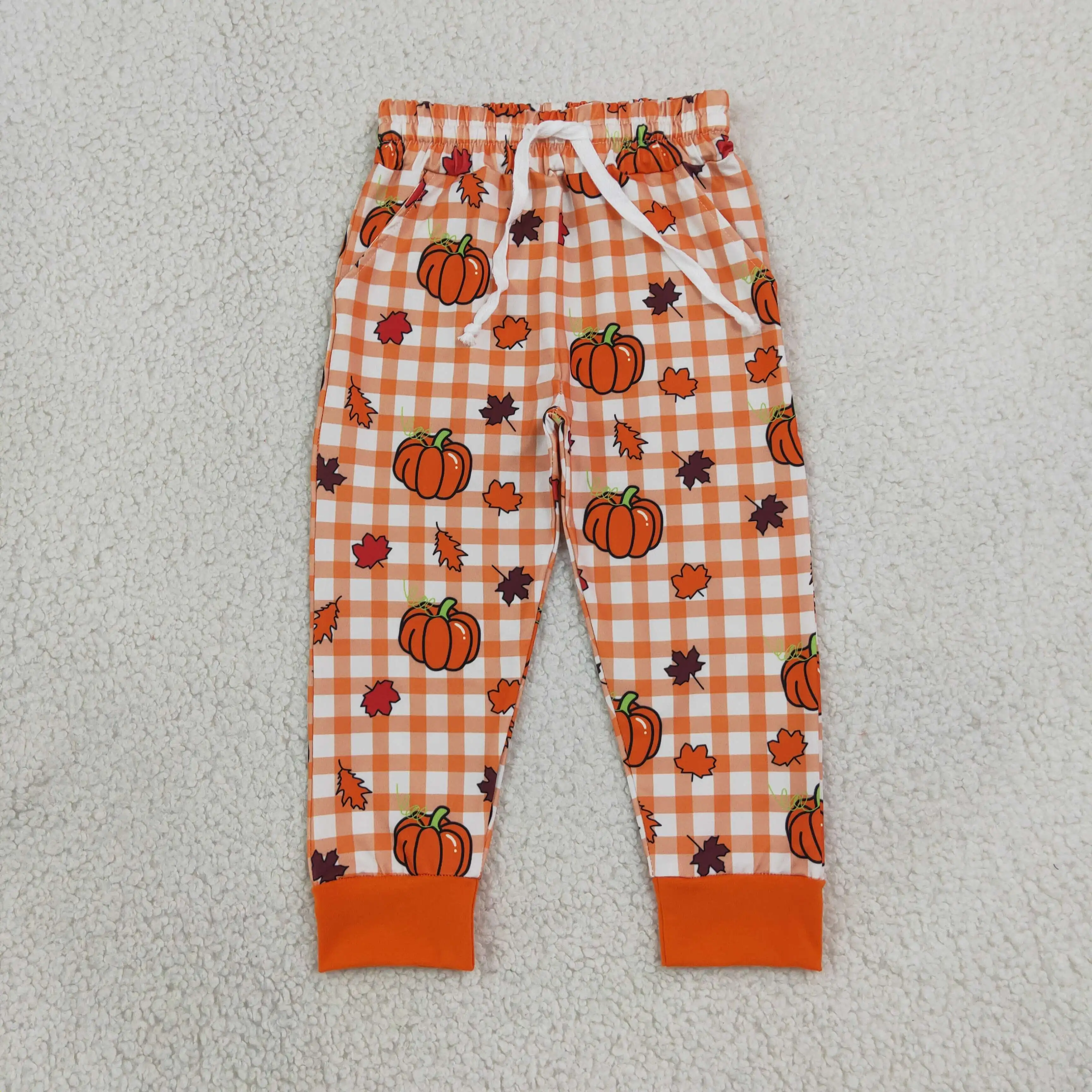 Wholesale Kids Infant Pockets Pants Toddler Thanksgiving Clothing Baby Boy Pumpkins Plaid Trousers Children Joggers Clothes