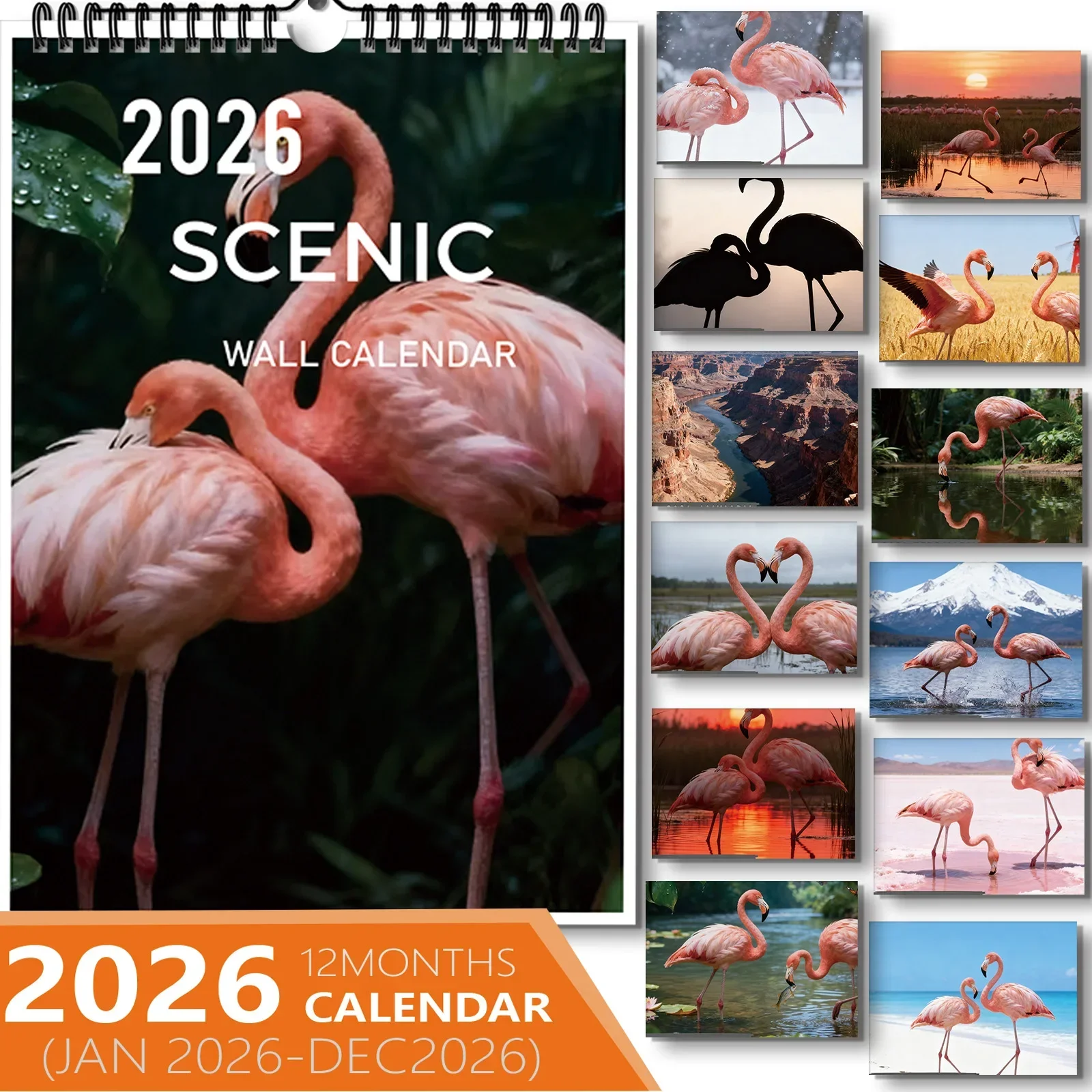 

1PC Elegant Calendar Displaying Beautiful Flamingo Photos, For Living Room Decoration,Ideal For Bird Lovers,Wonderful Gift