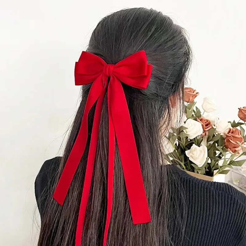 Fashion Fabric Ribbon Hair Bow Hairpin for Women Girls Hair clips Solid Color Double Bow Top Clip Female Hair Accessories