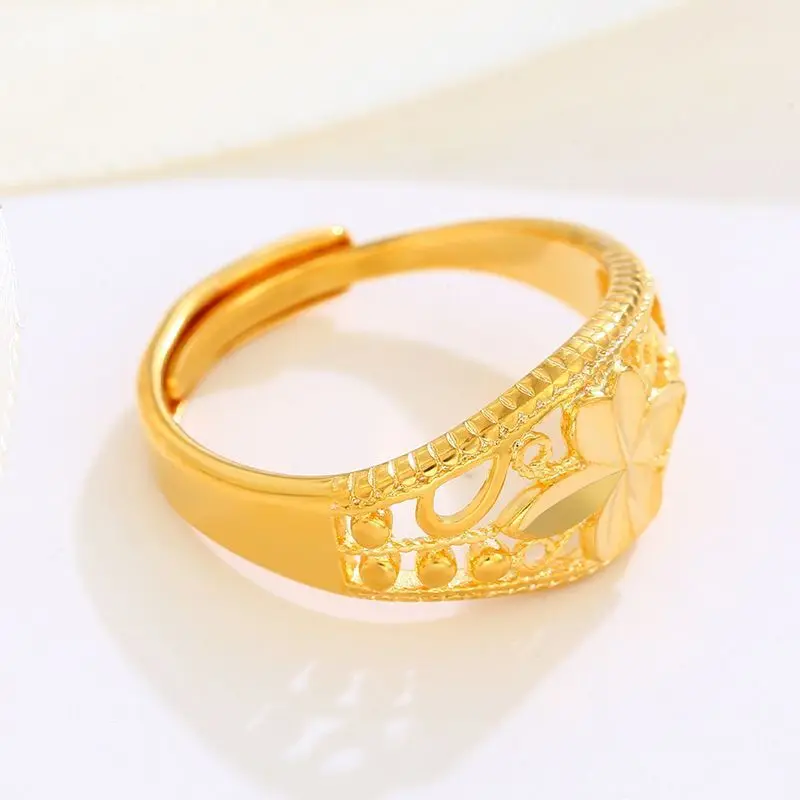 أسعار الجملة - خواتم نحت الزهور للنساء مجوهرات الأزياء المطلية بالذهب الخالص XP بدون رصاص