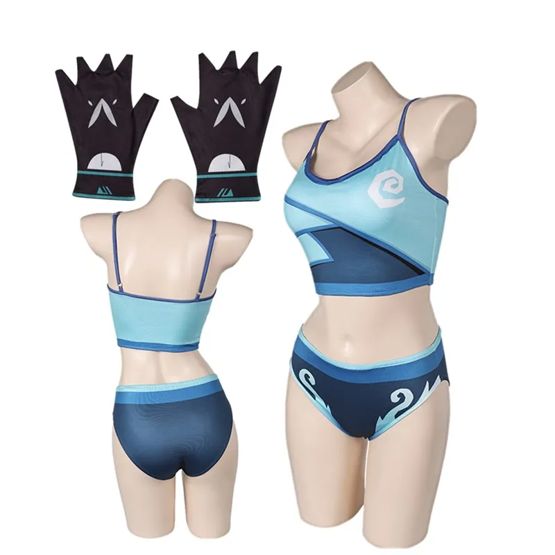 Adult Valorant Cosplay Jett Swimsuit Gloves Costume Women Fantasy Summer Vest Shorts Swimwear Outfits Halloween Carnival Suit