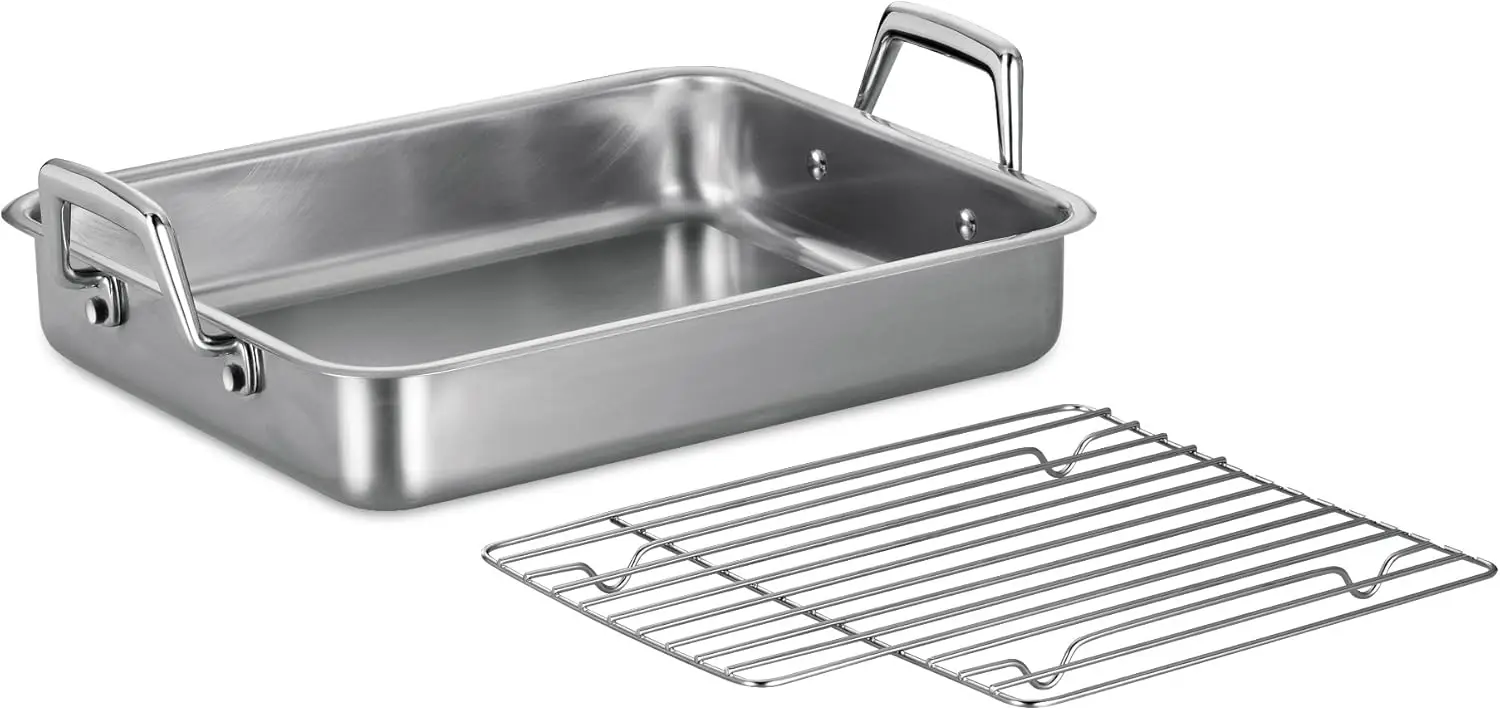 

13,5-дюймовая жаровня из нержавеющей стали с решеткой, для запекания индейки в духовке, можно мыть в посудомоечной машине, сделано в Бразилии