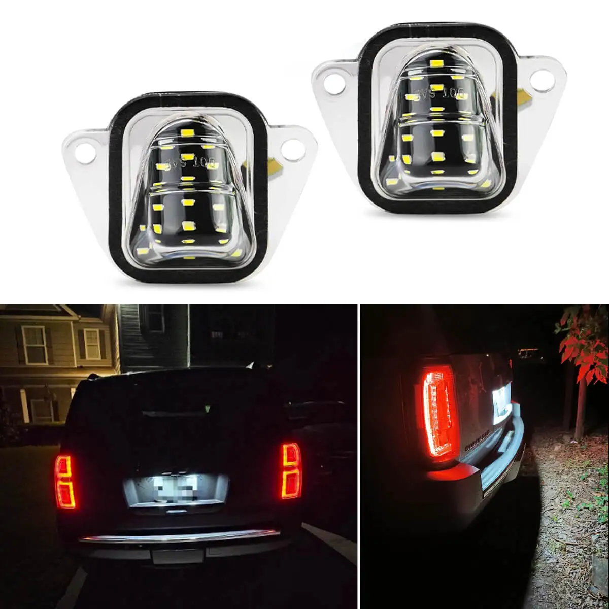 

2Pcs White LED License Plate Lights For 2007-2014 Chevy Tahoe Suburban GMC Yukon Cadillac Escalade ESV Car Number Plate Lamp 12V