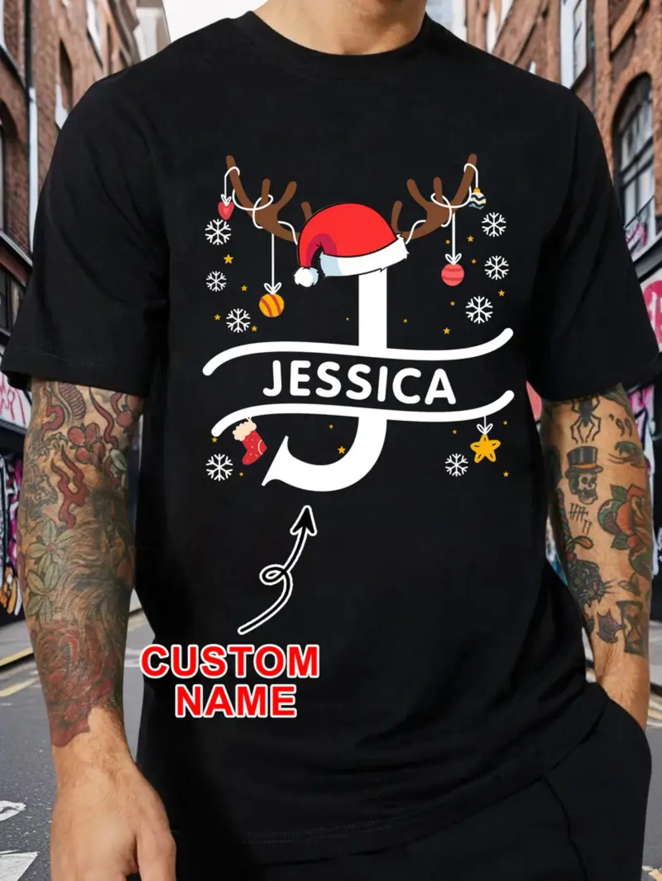 Men's Personalized Christmas Tee, Custom Name Santa, Family Matching Holiday Tee