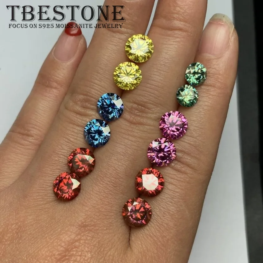 Tbestone-Diamants cultivés en laboratoire ronds, Moissanite de couleur adt, Charbon, Rose, Vert, Noir, Bijoux fins brillants, 0.5-3ct