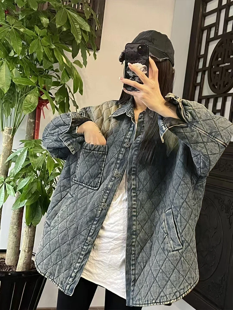 Max LuLu Winter Fashion Denim Parkas Womens Loose Warm Quilted Jackets Ladies Casual Vintage Thicken Plaid Coats Cotton Clothes