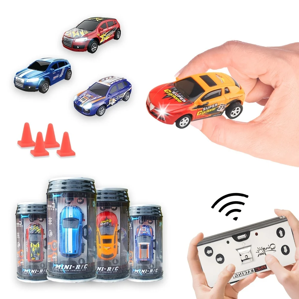 Mini Electric  RC Car Coke Can Speed  Radio Remote Control Micro Racing Car with Led Lights Car Toys Gifts for Boys Girls