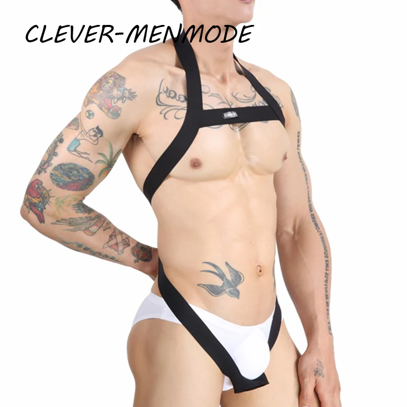 ผู้ชายยืดหยุ่น Body Chest Harness Halter Man เซ็กซี่ Bondage บอดี้สูทชายสาย Zentai สีดำสีขาว2018ใหม่สไตล์ Clubwear