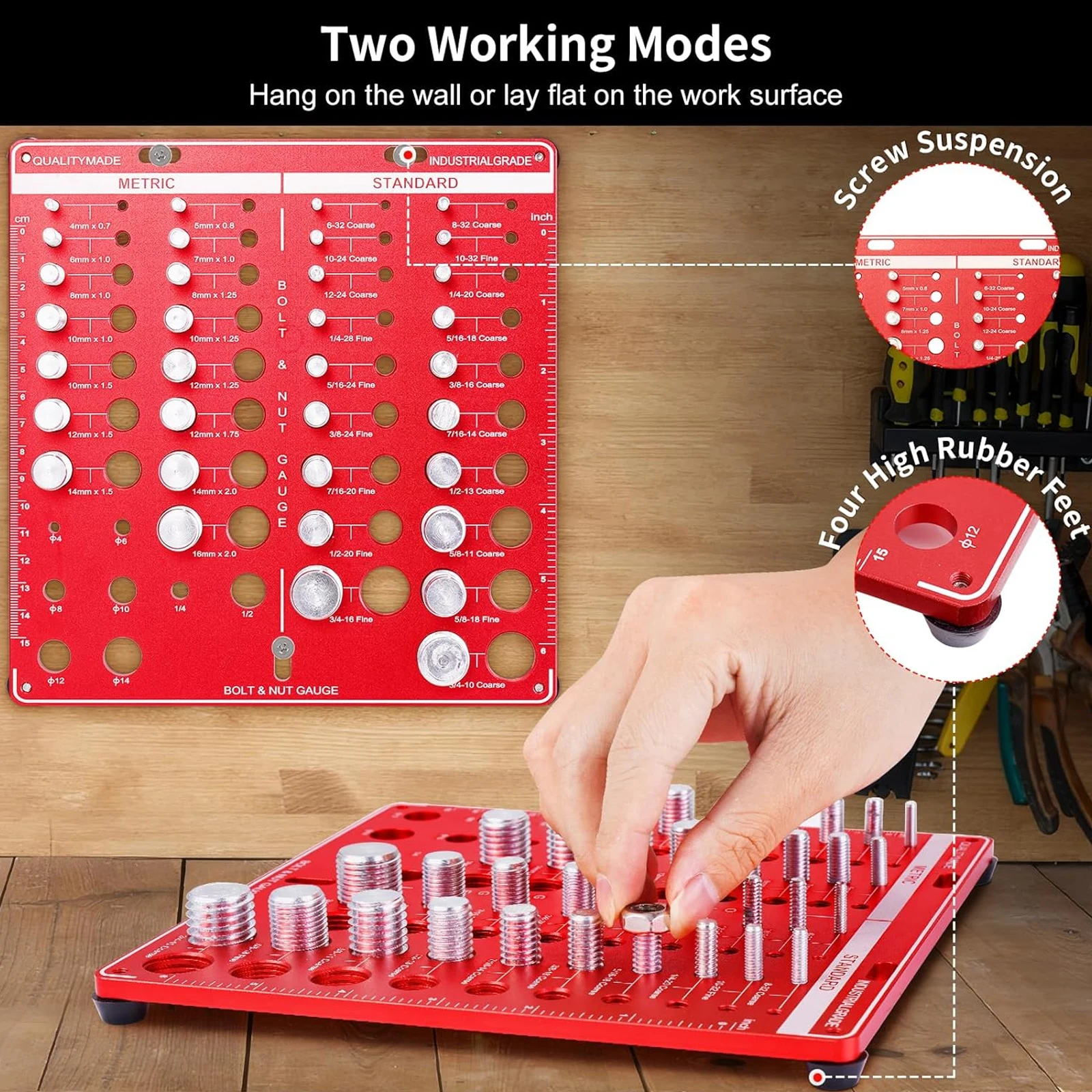 42 Nut and Bolt Thread Checker 19 Standard 15 Metric Sizes for Thread Identification #6 to 3/4 and 4mm to 16mm
