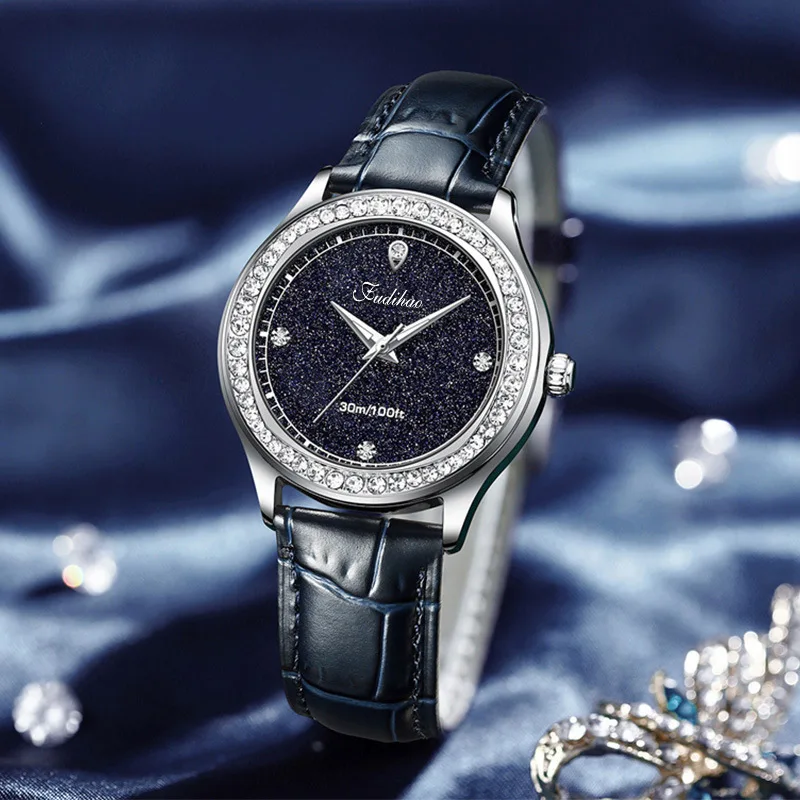 

2025 New Blue Starry Sky Simple Trendy Starry Sky Dial Belt Quartz Women's Watch Relogio Feminino