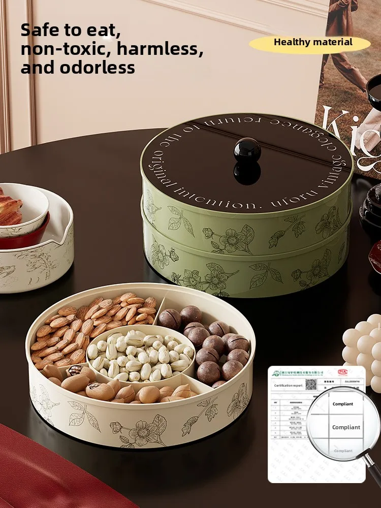 

Retro Sna Tray Nut Candy Storage Box Living Room Tea Table Decoration Home Use Dry Fruit Plate French Sle Plant Pattern