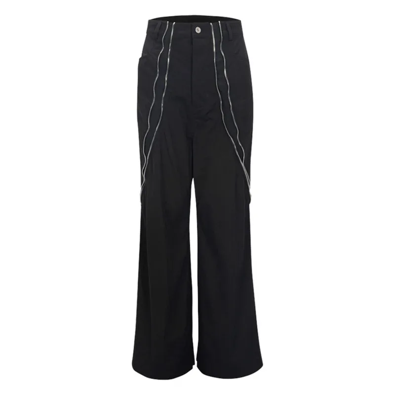 

Zipper Adjustable Straight Pants Men's One Pants Multi-wear Wide Leg Flared Pants Black High Street Casual Pants American Fashio