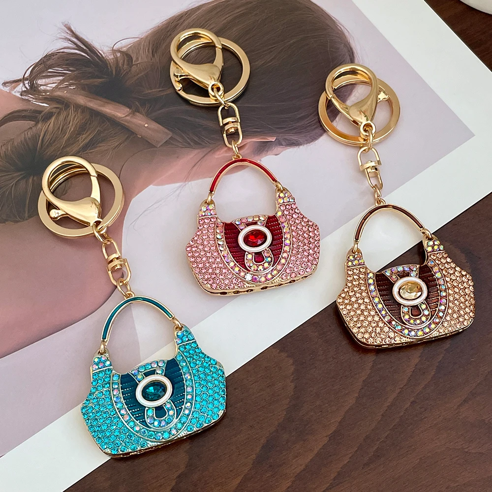 Luxury Women\'s Rhinestone Bag Key Ring Handbag Pendant Car KeyChain Souvenir 2024
