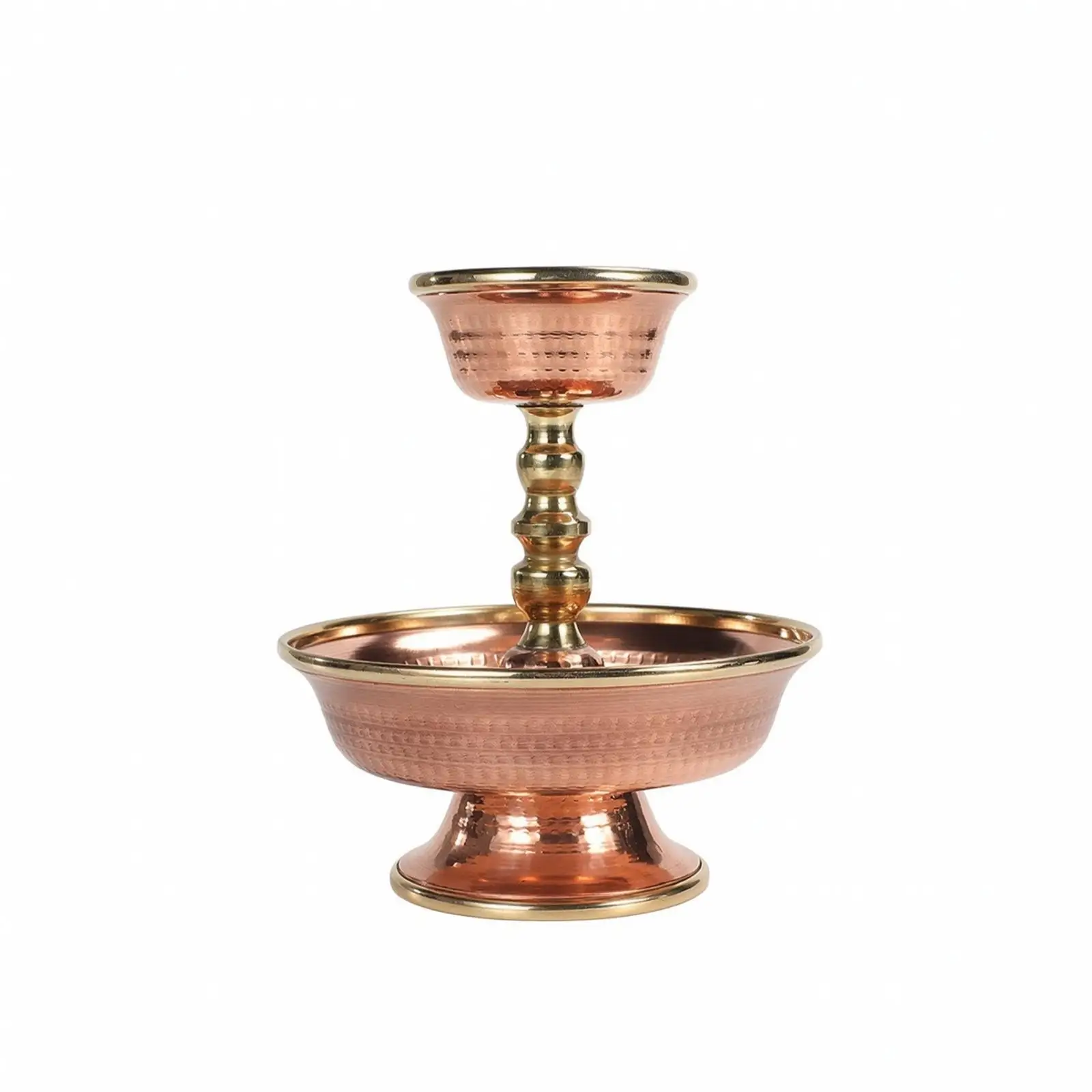 Decorative Red Copper Ritual Vessel Pedestal Offering Bowl with Polished Rims for Traditional Home Ceremony Use