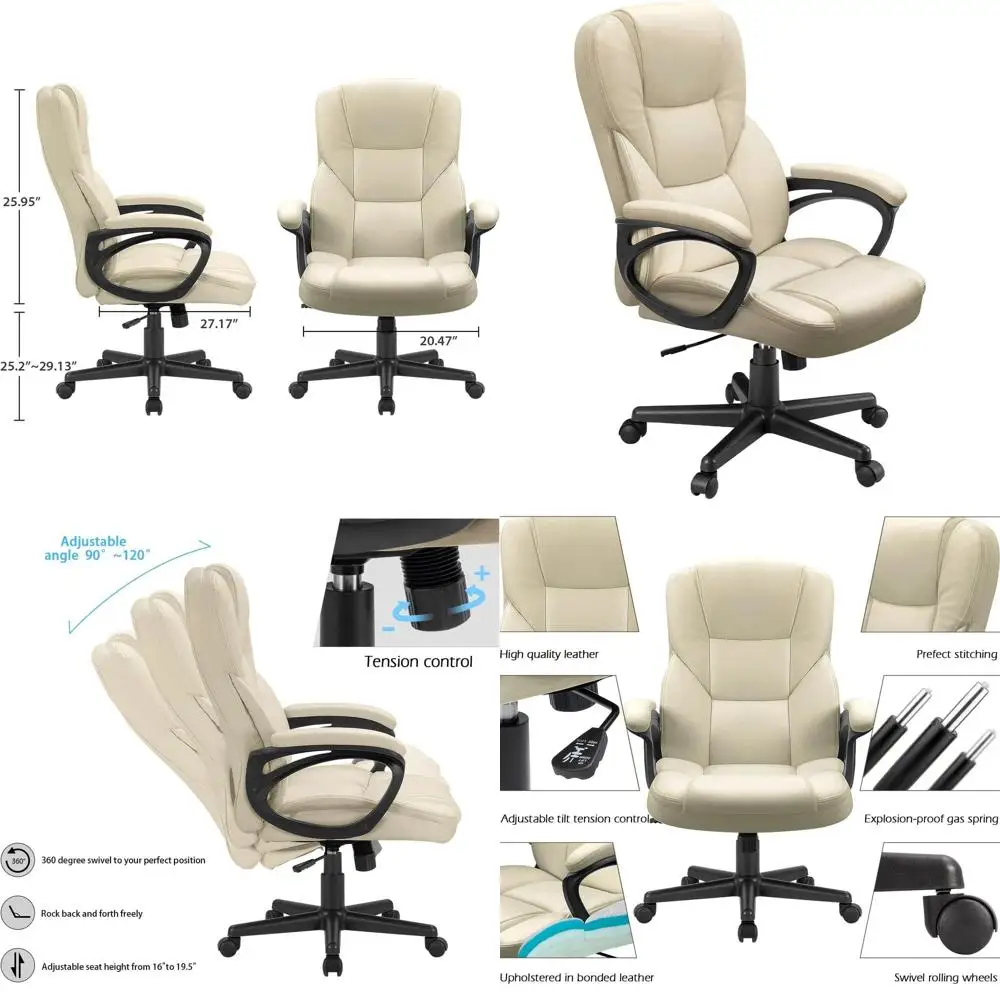 

Офисное кресло руководителя с высокой спинкой, поворотное, из искусственной кожи, с поясничной поддержкой, для домашнего офиса (хаки)