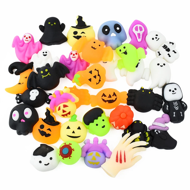 10PCS Cute Pumpkin Ghost Bat Soft TPR  Squeeze Stress Relief Toys Kids Anti Stress For Halloween Party Decoration