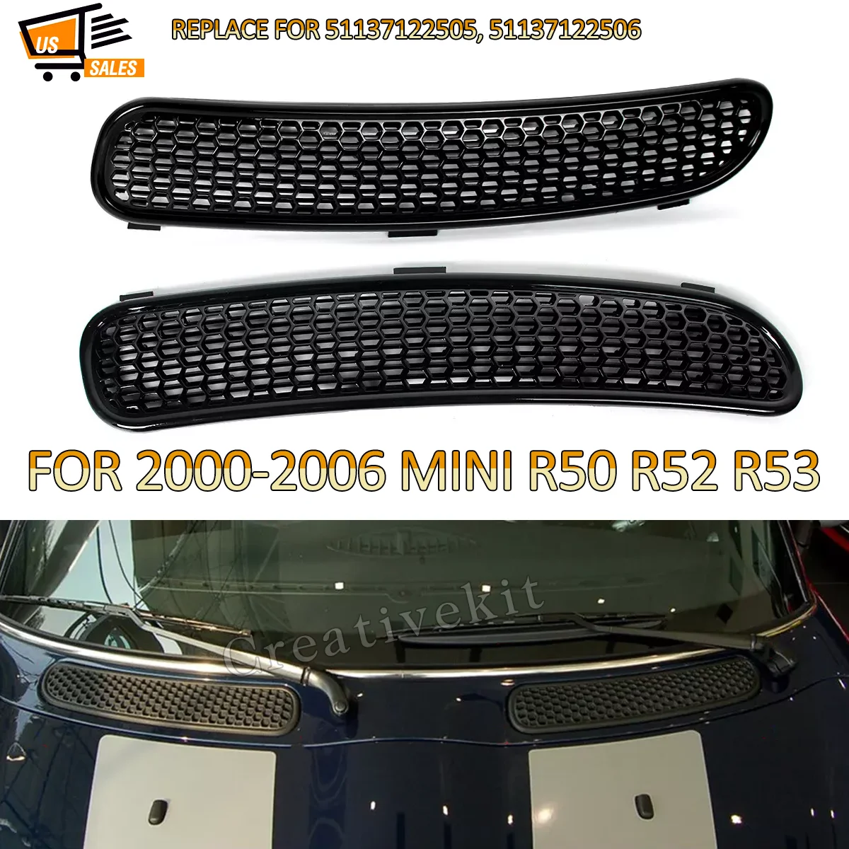 

1Pair Scuttle Vent Grille Replace For 2000-2006 MINI R50 R52 R53 51137122506 51137122505 Windshield Wiper Vent Cowl Grille Panel