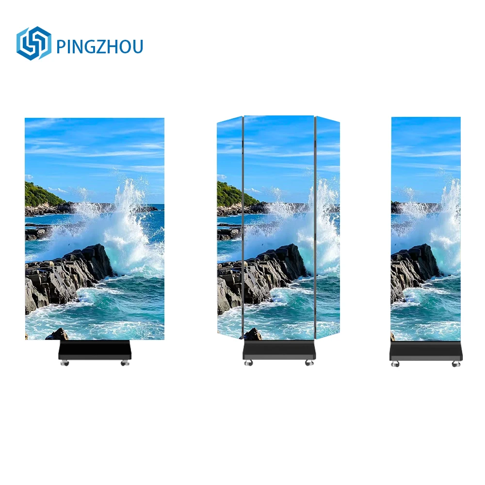 Indoor And Outdoor Movable Double-sided Or Three-fold LED Poster DisplayLED Advertising Digital Poster Full-color Display Screen