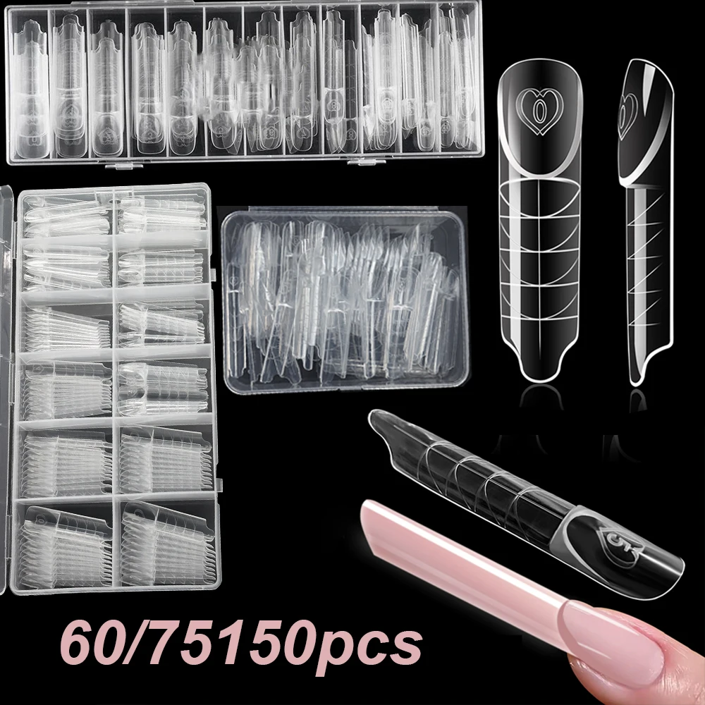 

﻿ Французские двойные формы для наращивания ногтей 60/75/150, 15 размеров, прозрачные, многоразовые, Magic Caps, специальный дизайн, инструменты для наращивания, гелевые типсы для маникюра