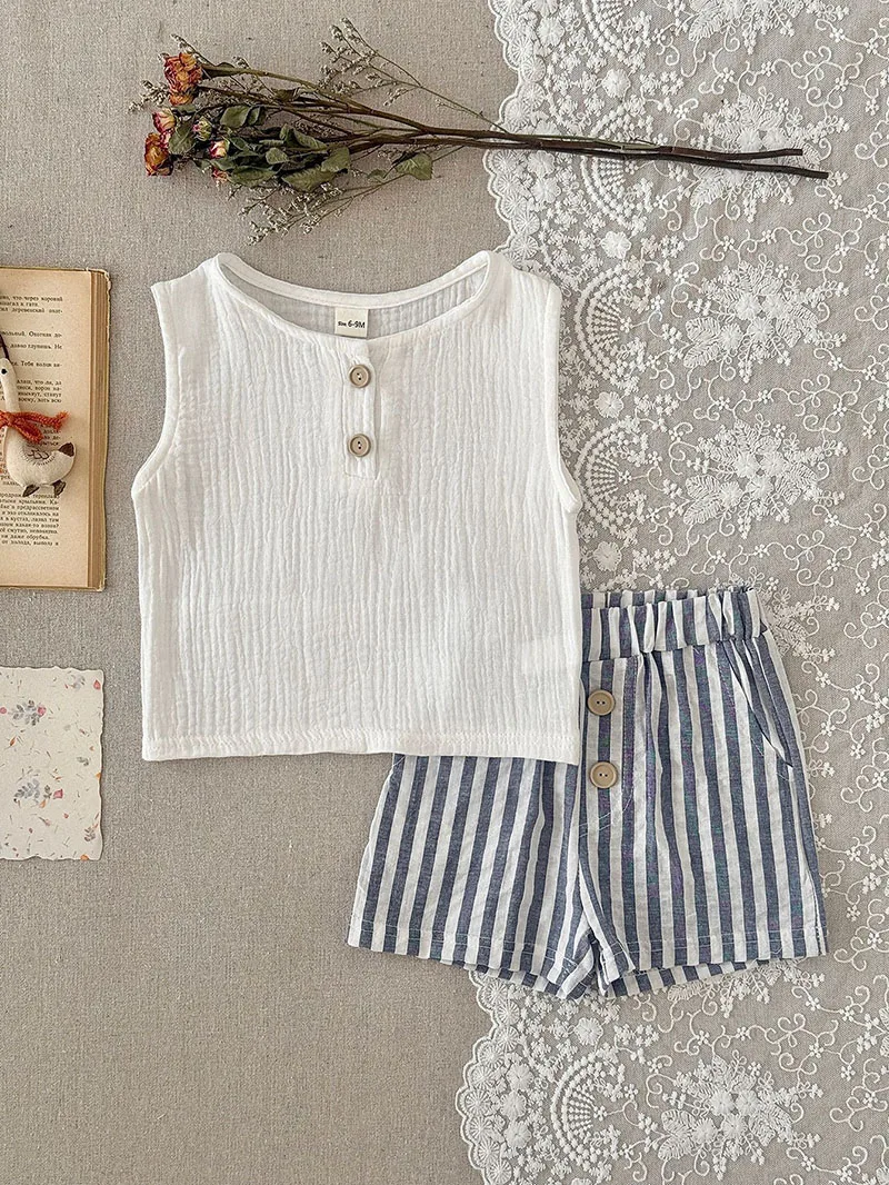 

Комплект летней детской одежды MILANCEL, универсальный жилет для маленьких девочек от 6 месяцев до 3 лет + полосатые шорты, свободный комплект для малышей, футболка без рукавов для мальчиков, костюм