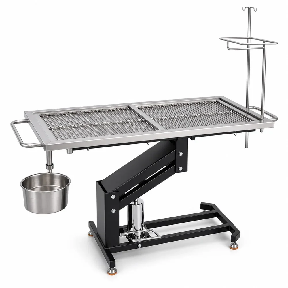 a forVeterinary Hydraulic Operating Table 304 Stainless Steel Foot Pedal Lift 1200x600mm Pet Surgery Table with Drain