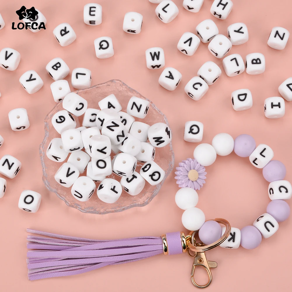 LOFCA 10pcs 12MM Silicone Letters Beads DIY jewelry accessoriesFor To Make Bracelets  English Alphabet Beads BPA Free Food grade