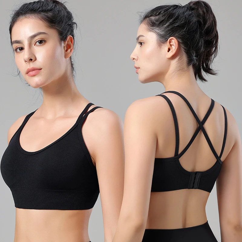 

Soft Cotton Breathable Women Sport Bra Removable Padded Strappy Criss Cross Back Top Brassiere Fitness Workout Yoga Wear Clothes