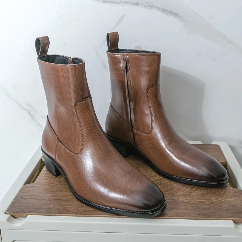 

Winter Men Business Chelsea Leather Boots Blackish-brown British Casual Fashion Anti-slip Brand Boots Training Boots Sizes 38-46