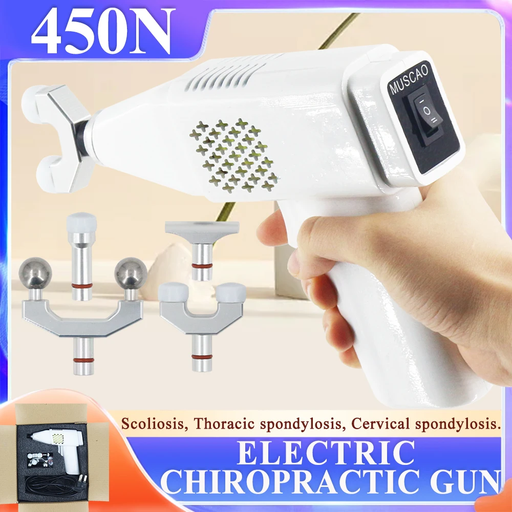 2025 Electric Correction Gun 3 Gear Chiropractic Adjusting Tools 450N Adjustable Intensity Therapy 4 Heads Spine Massage Gun