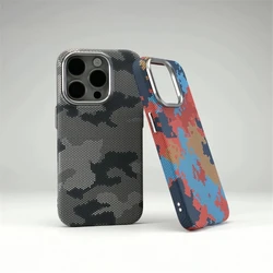 Camouflage Graffiti Relief MagSafe Phone Case For iPhone 13 14 15 16 Pro Max Wireless Charging Alloy Lens Shockproof Hard Cover