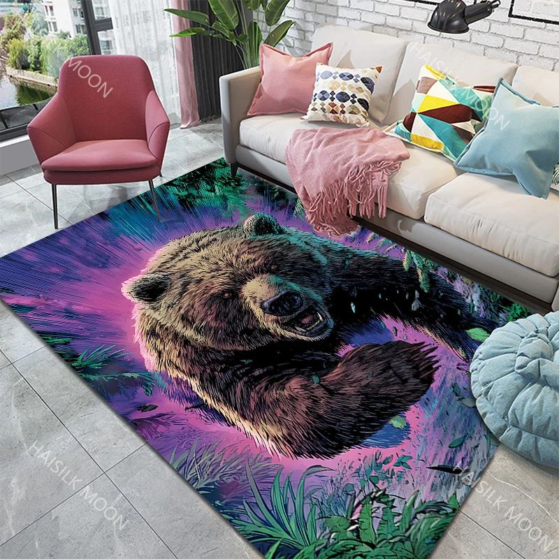 Multi-Size Selection Angry Brown Bear Pattern Carpet for Living Room Bedroom Sofa Home Decor Non-slip Floor Mat Luxury Gift